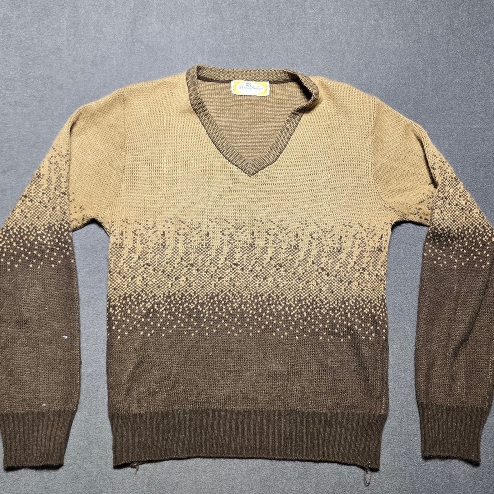 Vintage Herman Phillips Brown Ombre V Neck Knit Sweater Lightweight Pullover‎ XS